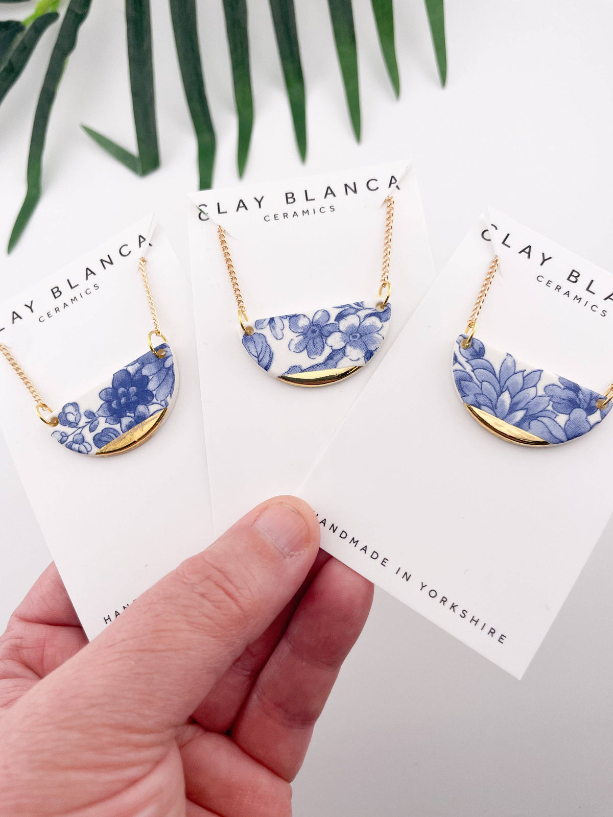 Vintage Blue Delft Ceramic Pendant Necklace by Clay Blanca