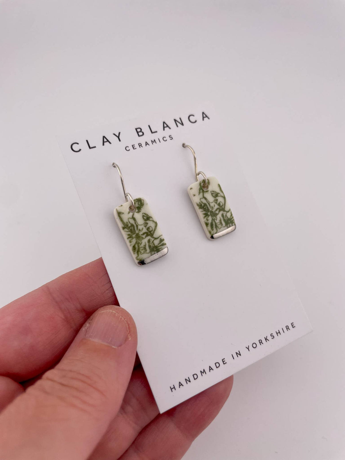 Vintage Green China Rectangle Ceramic Floral Earrings