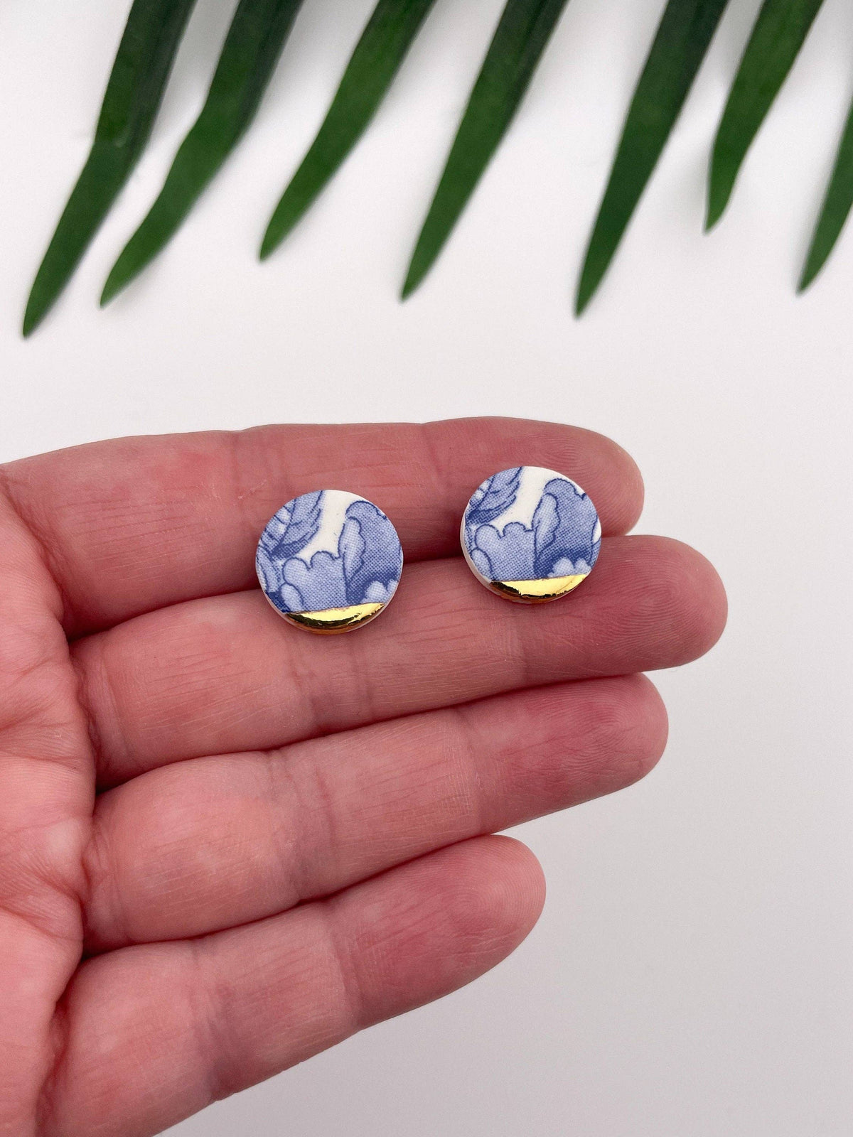Vintage Blue China Porcelain Stud Earrings