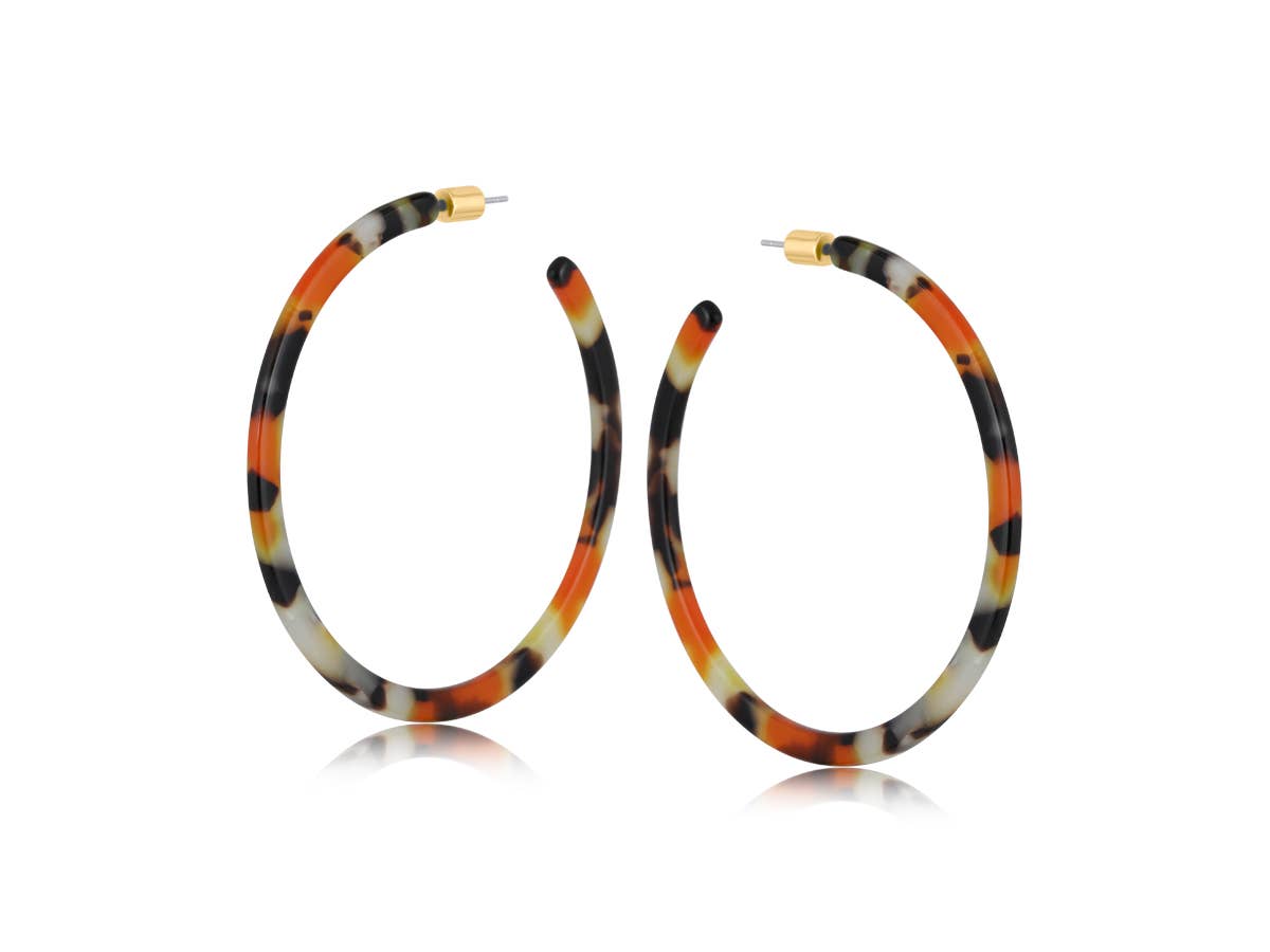 OVERSIZED RESIN HOOP EARRING, ORANGE/BLACK