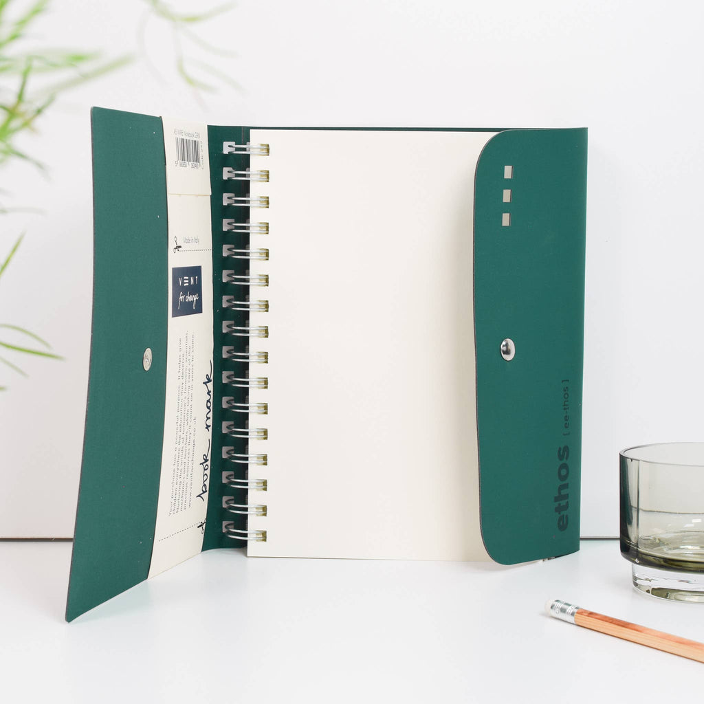 A5 Recycled Leather Wire-Bound Folio - ETHOS Emerald Green