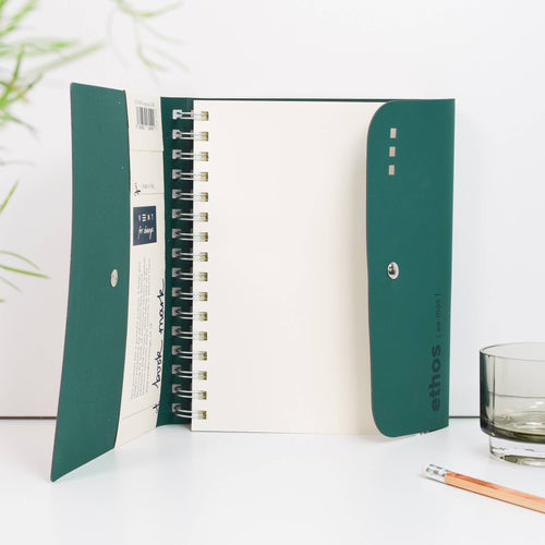 A5 Recycled Leather Wire-Bound Folio - ETHOS Emerald Green