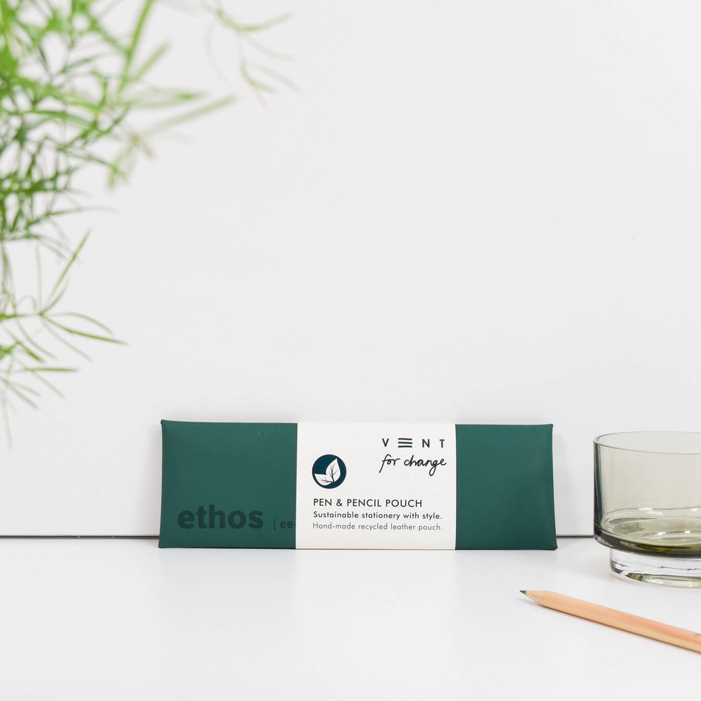 Pen/Pencil Pouch Recycled Leather | Emerald Green
