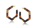 HEXAGON STATEMENT HOOP EARRING, ORANGE/BLACK