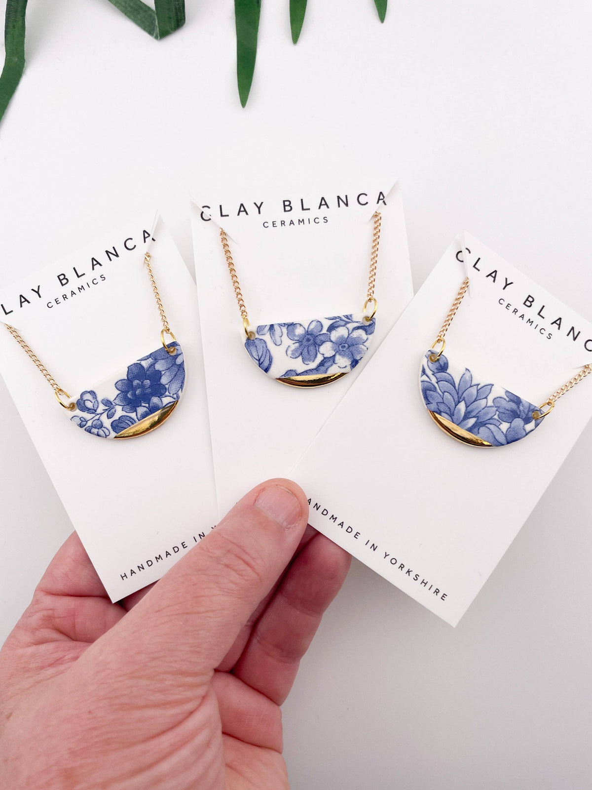 Vintage Blue Delft Ceramic Pendant Necklace by Clay Blanca