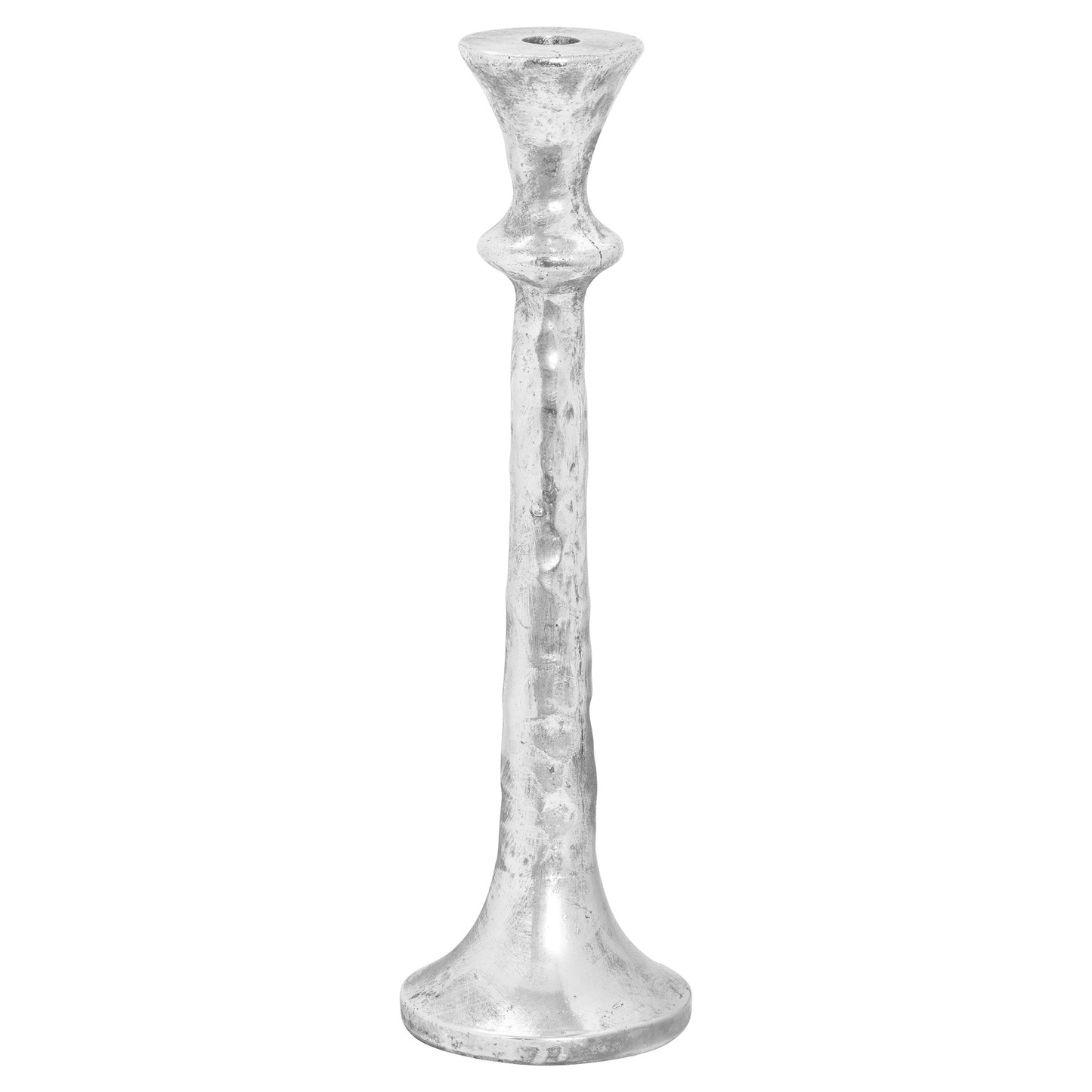 Silver Ceramic Large Collared Candle Holder