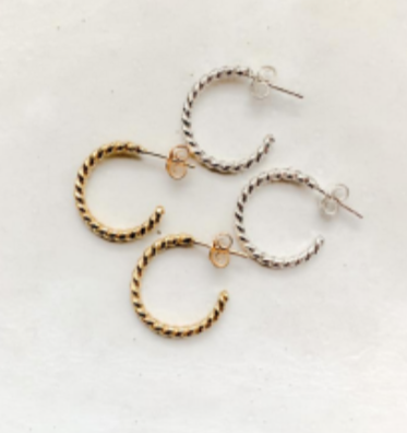Myleti, Handmade Small Twisted Hoop Earrings, Gold