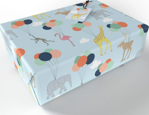 Wrapping Paper Sheet, Animals & Balloons
