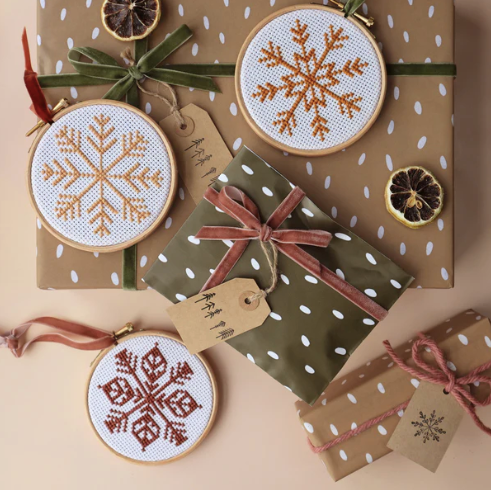 Snowflake Decorations Cross Stitch Kit, Peach