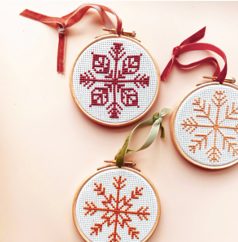 Snowflake Decorations Cross Stitch Kit, Mustard