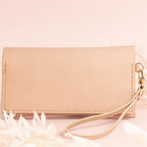 Handmade Leather Minimal Pochette Purse, Sand