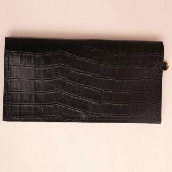 Handmade Leather Minimal Pochette Purse, Black Textured
