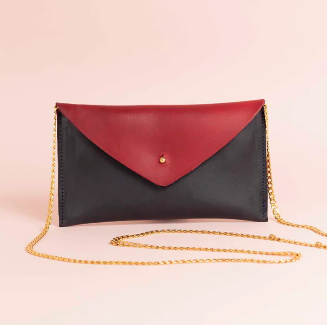 Handmade Leather Cross-body Bag, Red/Navy