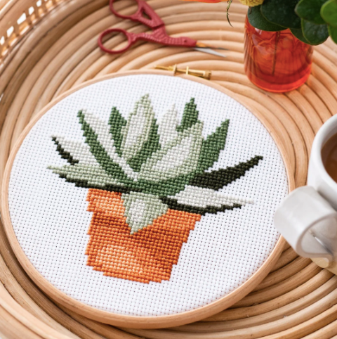 Cross Stitch Kit - Terracotta Succulent Pot