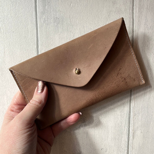 Handmade Leather Midi Envelope Purse, Champagne