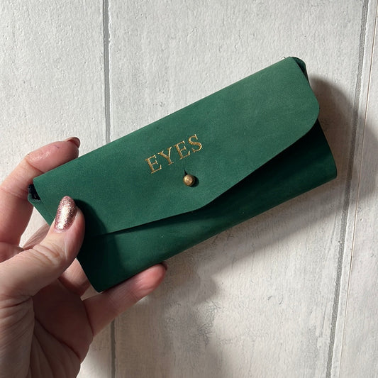 Handmade Leather Glasses Case, Forest Green