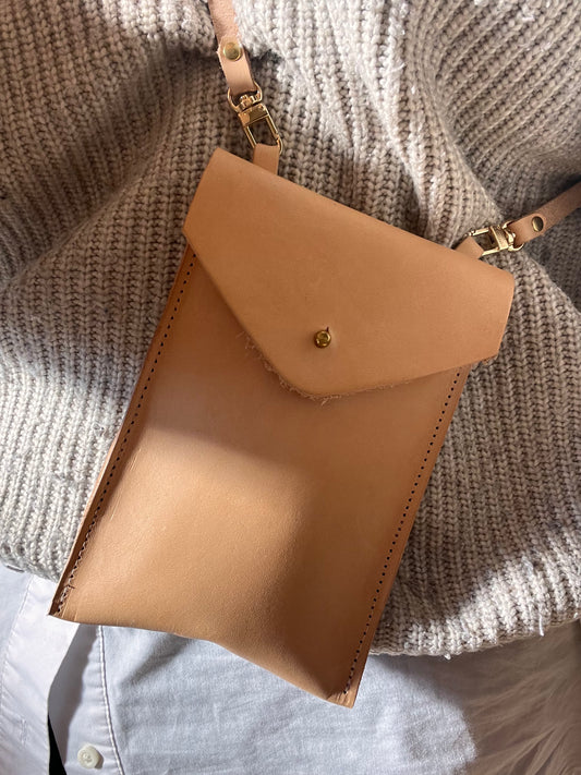 Handmade Leather Phone Cross-body Bag, Sand