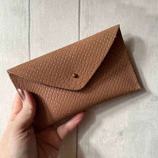 Handmade Leather Midi Envelope Purse, Champagne Textured