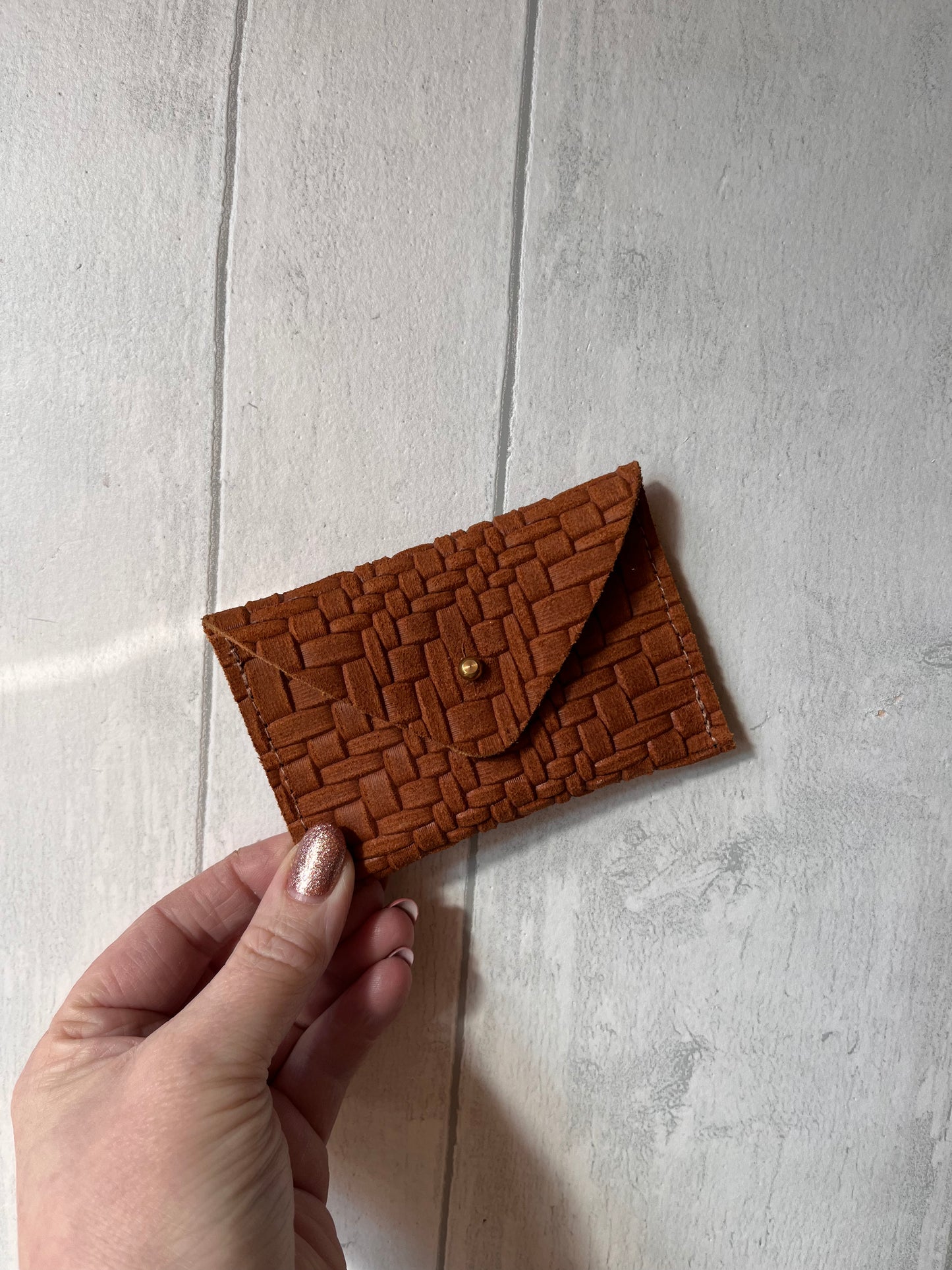 Handmade Leather Mini Envelope Purse, Tan Textured