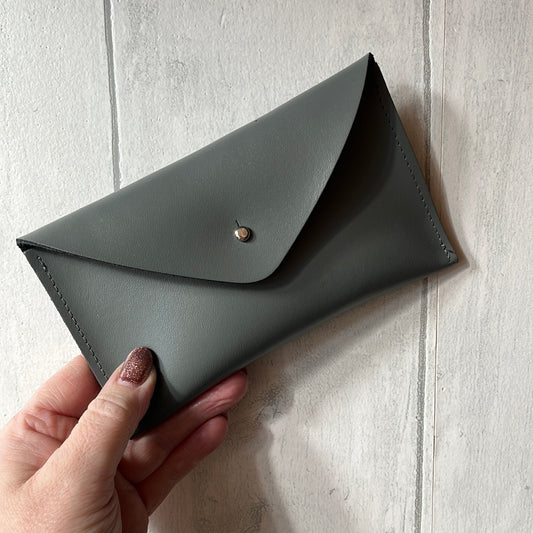 Handmade Leather Midi Envelope Purse, Grey